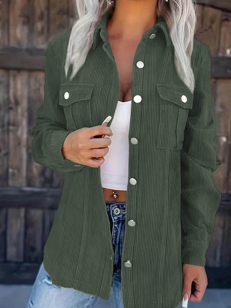 Damen Longline-Cordhemdjacke mit Brustklappen und Druckknopfleiste Shop Nory