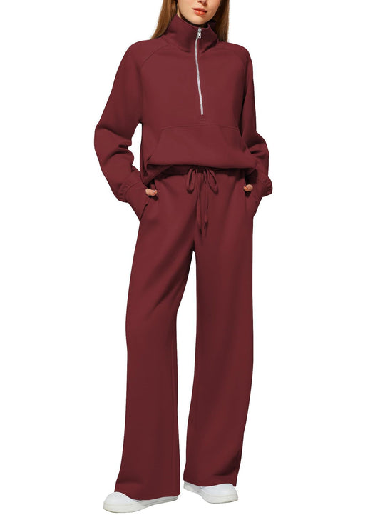 Damen nan halbzip Lounge-Set mit hohem Stehkragen, Kängurutasche und weiten Highwaist-Jogginghose Shop Nory