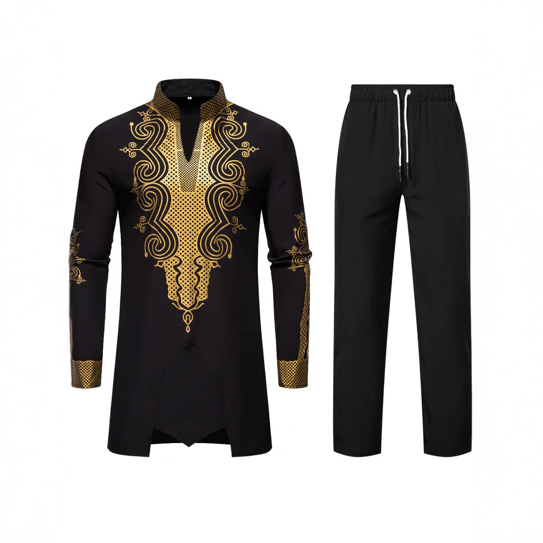 Herren Traditionelles besticktes Tunika‑Set mit Mandarinkragen und elastischer Hose Shop Nory