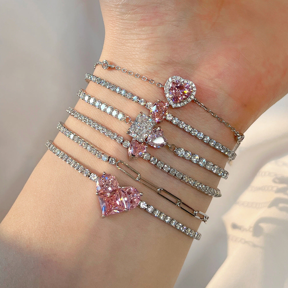 Feines Armband mit Zirkonia-Besatz und Paperclip-Gliedern Aus Sterlingsilber Verstellbar