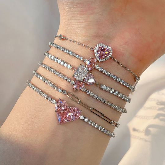 Feines Armband mit Zirkonia-Besatz und Paperclip-Gliedern Aus Sterlingsilber Verstellbar