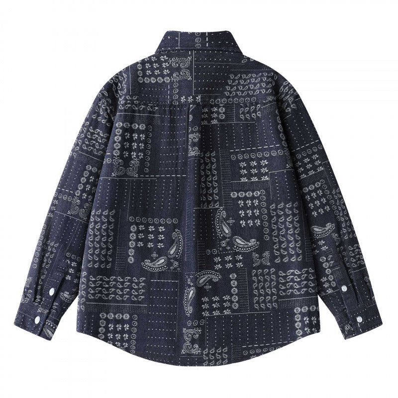 Unisex Kastenförmiges Paisley‑Patchwork Overshirt aus Baumwollmischung mit Hemdkragen und aufgesetzter Brusttasche Shop Nory