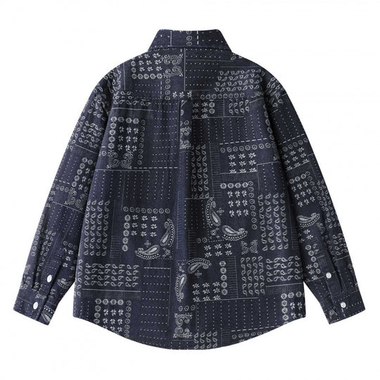 Unisex Kastenförmiges Paisley‑Patchwork Overshirt aus Baumwollmischung mit Hemdkragen und aufgesetzter Brusttasche Shop Nory