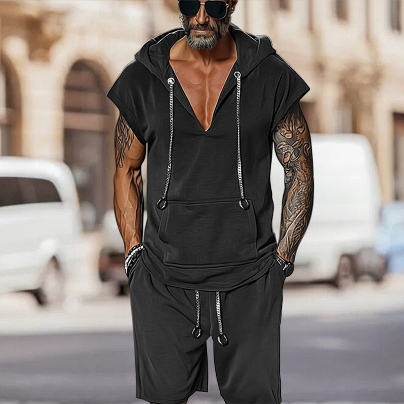 Herren lässiges Freizeit-Set mit stylischem Kapuzen-T-Shirt und Shorts