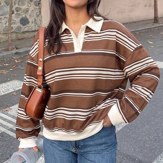 Damen Lässiger Polo-Pullover mit Streifen Shop Nory