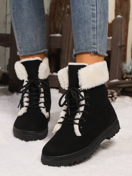 Damen Gefütterte Schnür-Boots mit Kunstfellkragen und robuster Profilsohle Shop Nory