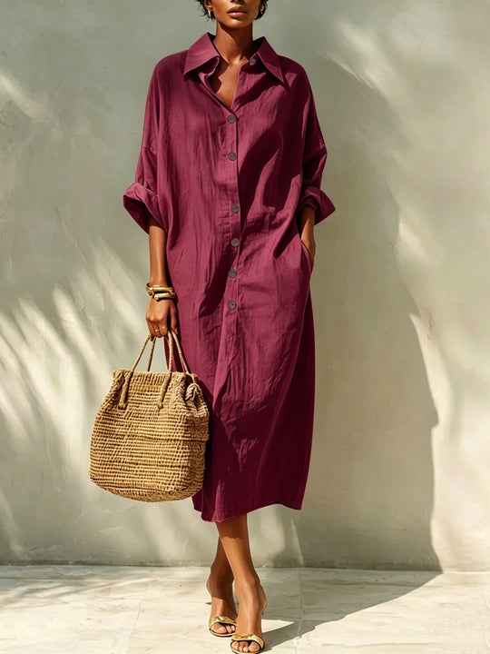 Damen Langes Oversize-Hemdblusenkleid mit Kentkragen und durchgehender Knopfleiste Shop Nory