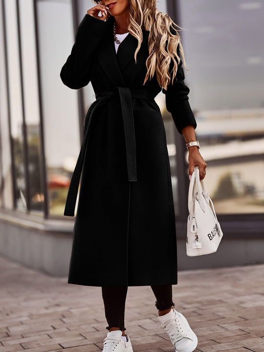 Mantel - Langer Wollmix - Eleganter Schnitt mit Gürtel - Klassisches Trenchcoat-Design