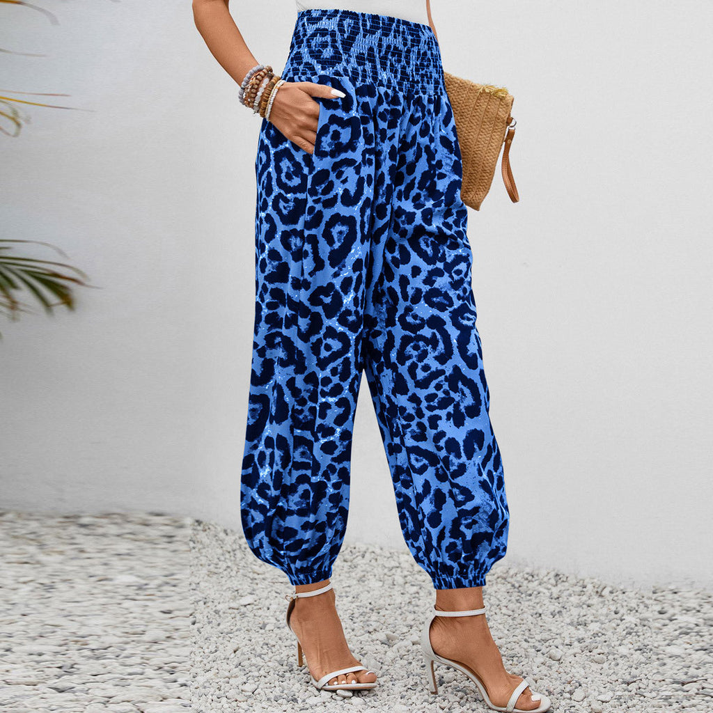 Damen Aladin-Hose mit elastischem Bund und modernem Leopardenmuster Shopnory