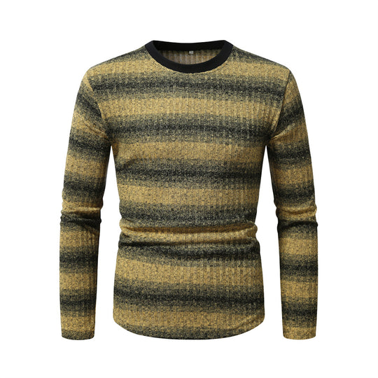 Herren Slim-Fit Feinstrick-Pullover mit horizontalem Farbverlauf und geripptem Strukturmix Shop Nory