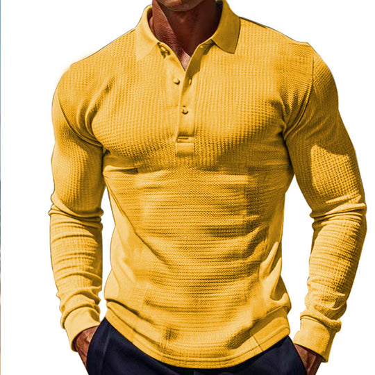 Herren Langarm-Henley-Shirt aus atmungsaktivem Strukturmaterial mit dekorativen Knöpfen