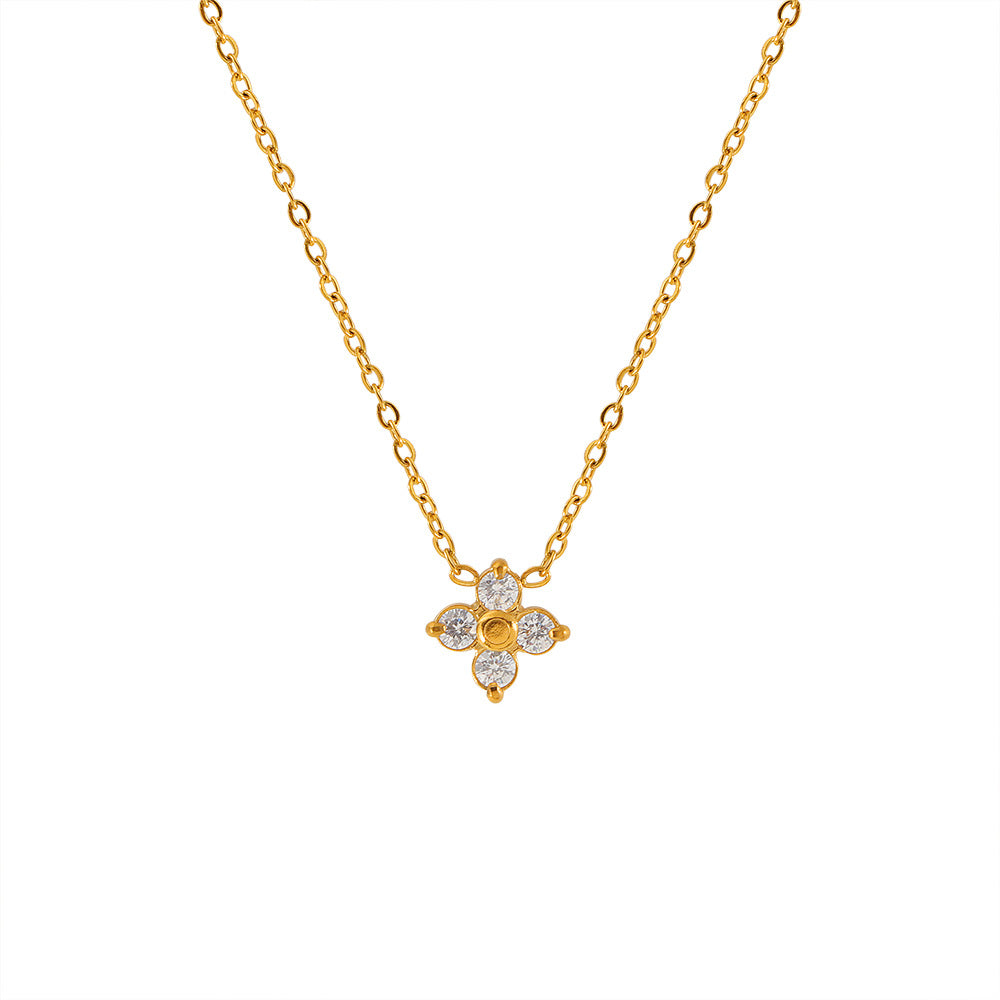 Damen zarte Halskette mit blütenförmigem Anhänger und funkelnden Kristallen Shop Nory
