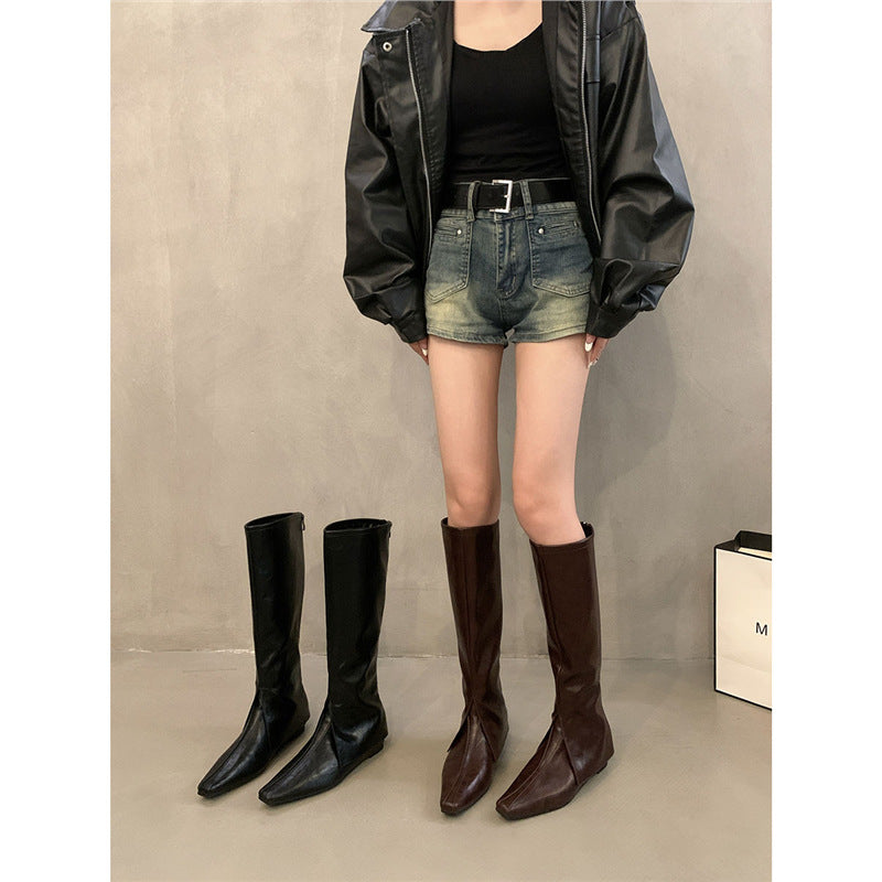Damen Kniehohe schmal geschnittene Schlupf‑Stiefel mit quadratischer Zehenpartie Shop Nory