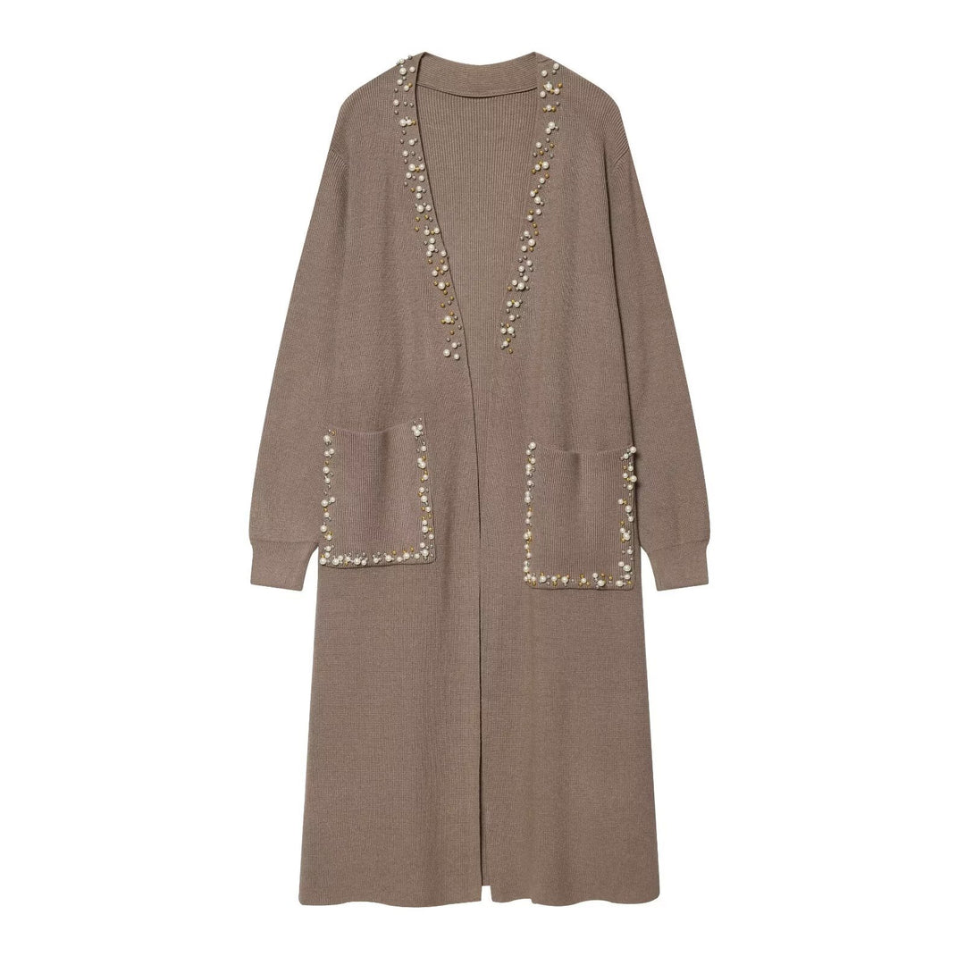 Damen langer Strickcardigan mit Perlenverzierung Shop Nory