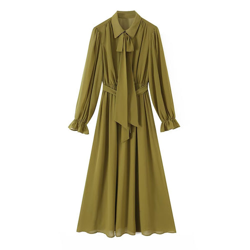 Damen Chiffon‑Maxikleid mit Bindeschleife, tailliertem Knotenband und Rüschenärmeln Shop Nory
