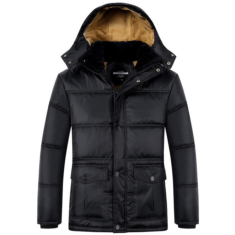 Herren Langer Thermoisolierter Steppparka mit Teddy-Innenfutter, Kapuze und Klappentaschen Shop Nory