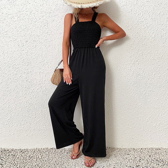 Damen Smock-Oberteil Jumpsuit mit weitem Palazzo‑Bein und elastischer Taille Shop Nory