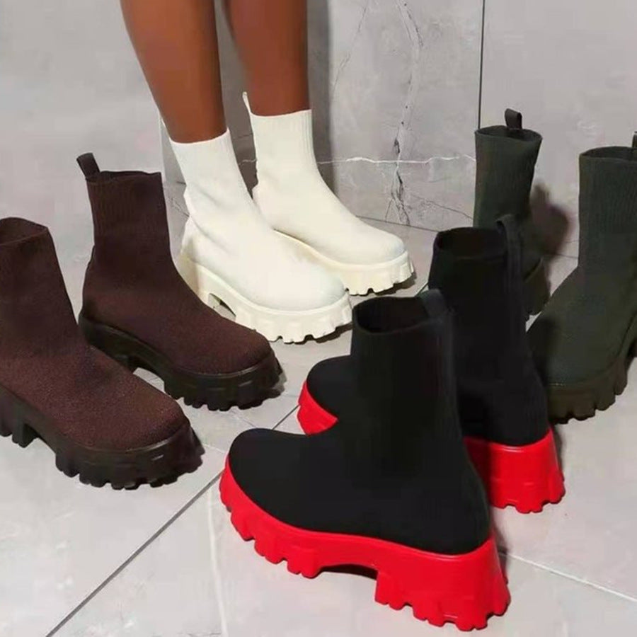 Damen trendige Stiefel mit hohem Schaft und robustem Plateau