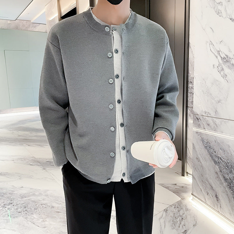 Herren Leichter Feinstrick-Cardigan mit Rundhals, Minimaler Optik und Kontrastknopfleiste Shop Nory