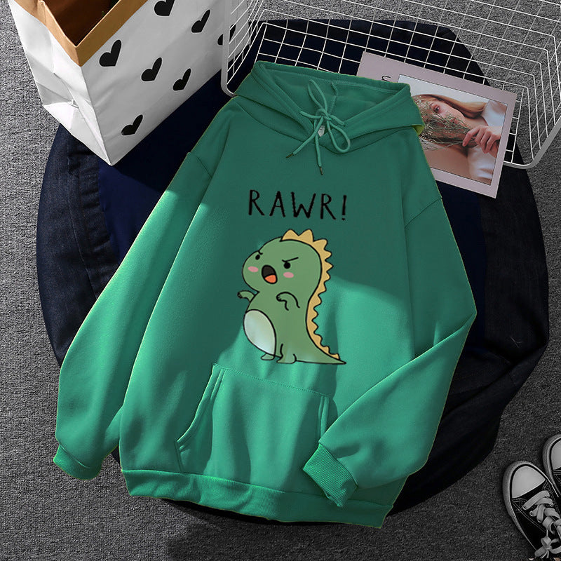 Damen nan Oversize-Kapuzenpullover mit kawaii Dinosaurier-Motiv, gerippten Bündchen und Kängurutasche Shop Nory