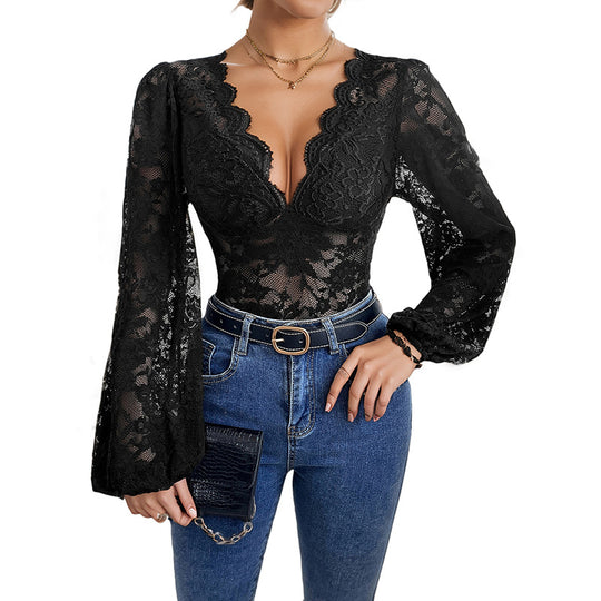 Damen Elegant-taillierter Spitzen-Body im Corsagenstil mit tiefem Herz-Ausschnitt Shop Nory