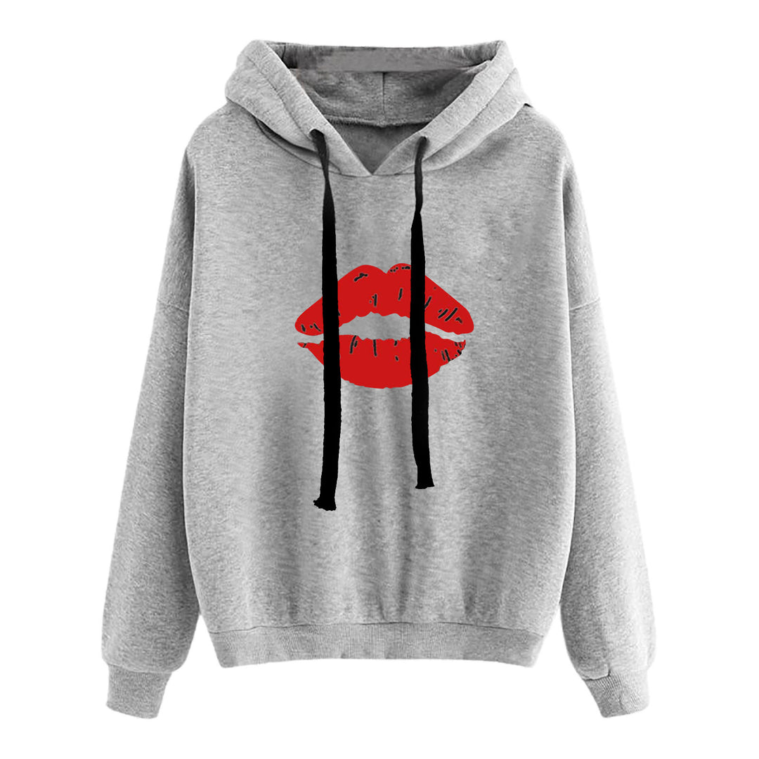 Damen nan lässiger Oversize Kapuzenpullover mit Herz‑und‑Pfotenprint, Kordelzug und gerippten Bündchen Shop Nory