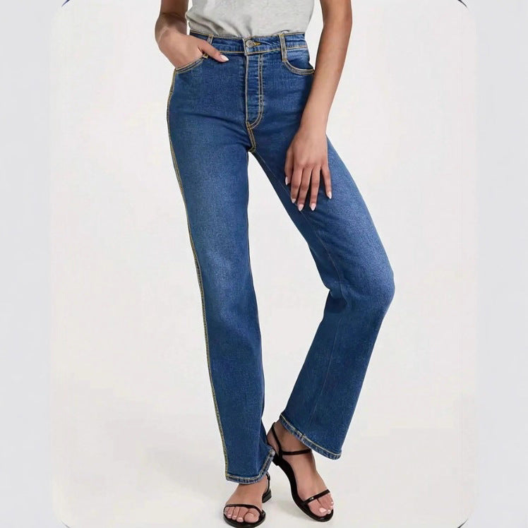 Damen Hochtaillierte Straight-Leg-Jeans mit leichtem Schlag und Five-Pocket-Design Shop Nory