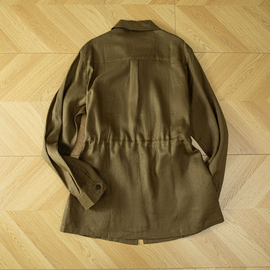Damen Utility-Jacke aus Leinenmix mit Tunnelzug, Pattentaschen und Hemdkragen Shop Nory
