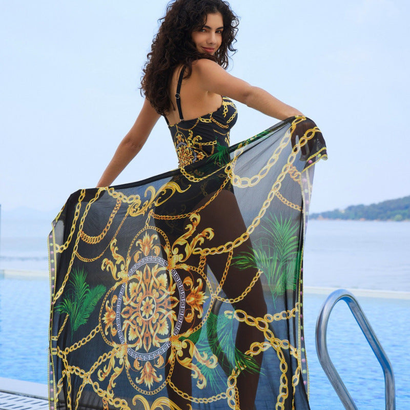 Damen Eleganter einteiliger Badeanzug mit dekorativem Gürtel