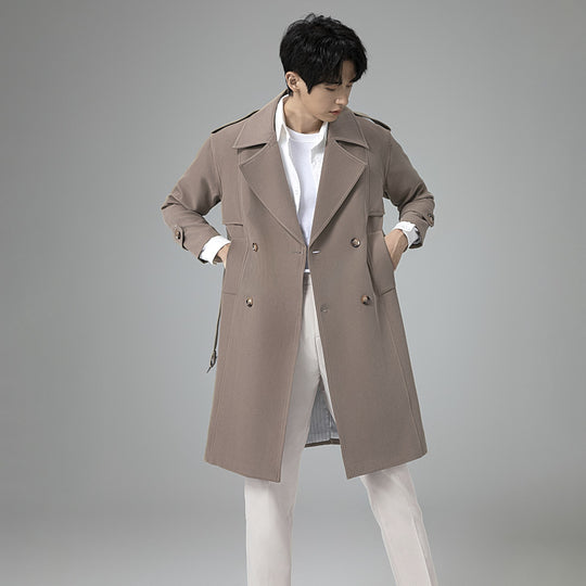 Herren Doppelreihiger Trenchcoat mit Taillengürtel und klassischem Revers Shop Nory