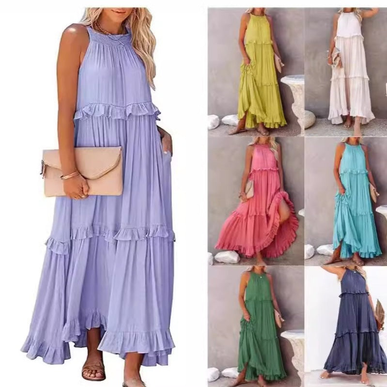 Damen Maxikleid mit Rüschendetails und luftiger Silhouette