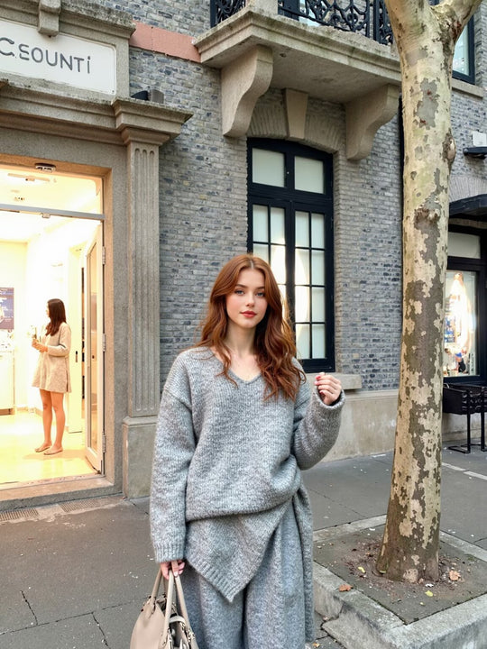 Damen Oversize Strickpullover mit integriertem Schal und weitem Schulterkragen Shop Nory