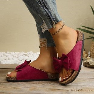 Damen Komfortable Kork-Sandalen mit dekorativem Schleifen-Design