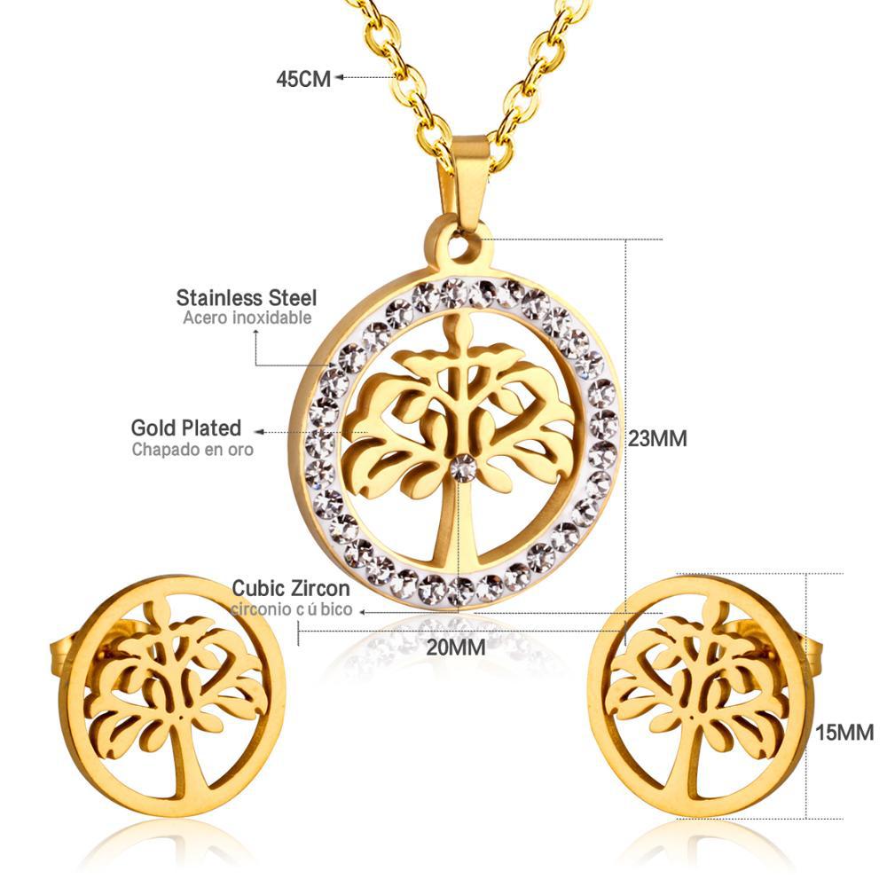 Damen Schmuckset mit Baum-Anhängern aus hochwertigem Edelstahl und goldplattiertem Design Shop Nory