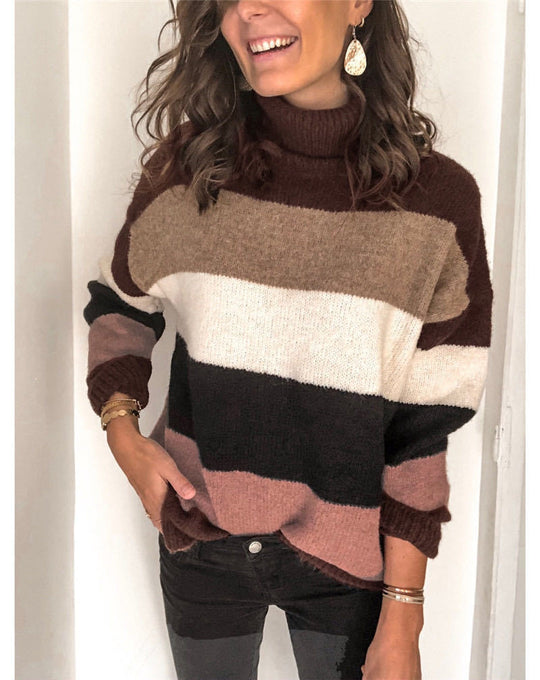Damen Oversize Rollkragenpullover mit breiten Blockstreifen und weichem Strick Shop Nory