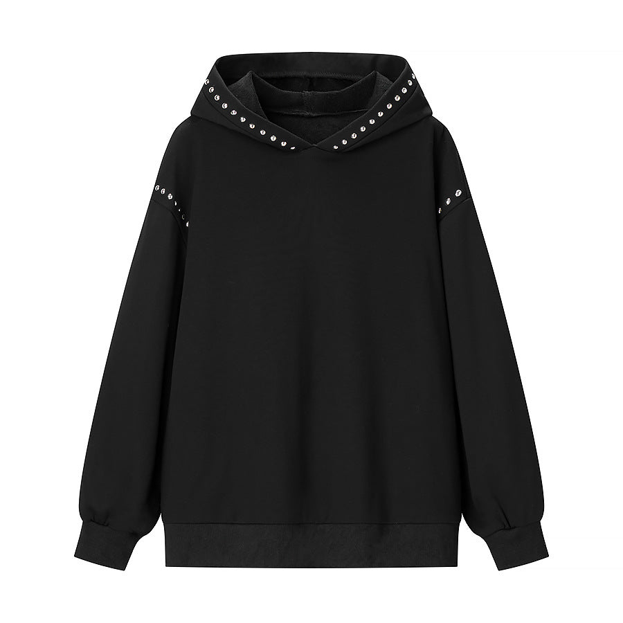 Damen Oversized Kapuzenpullover mit Nietenbesatz und Ballonärmeln Shop Nory