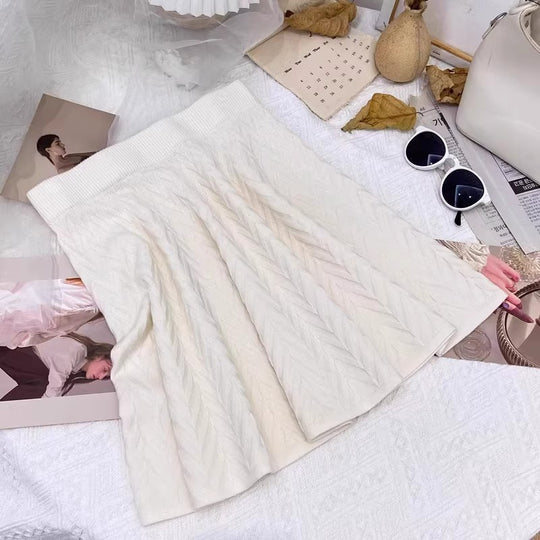 Damen Plissierter Strickrock mit Zopfmuster Shop Nory