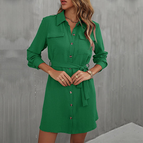 Damen Hemdblusenkleid mit Bindegürtel, Brusttaschen und durchgehender Knopfleiste Shop Nory