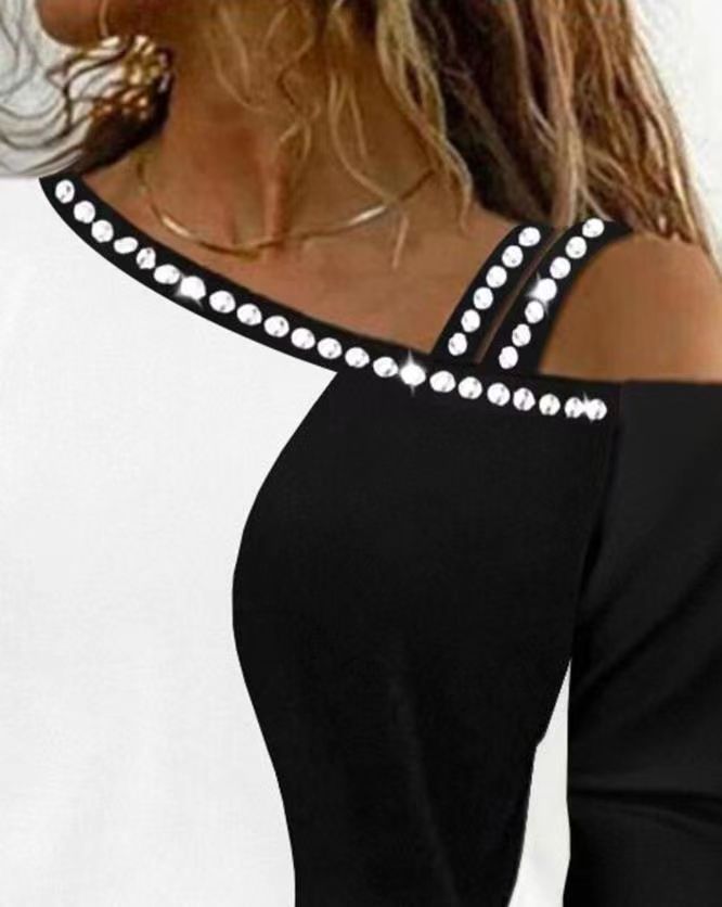 Damen Trendy Asymmetrisches Oberteil mit Strassbesatz