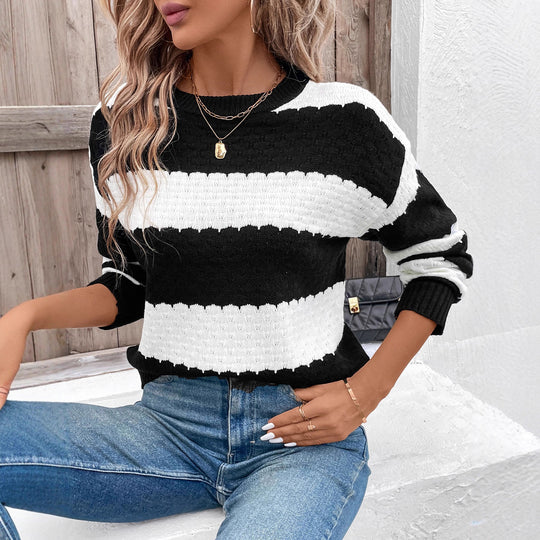 Damen Lässiger Strickpullover mit dekorativen Streifen Shop Nory