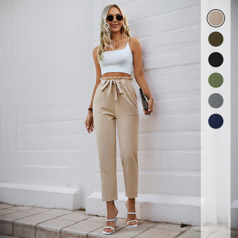 Damen Leichte Paperbag-Hose mit Gummibund, Bindegürtel und aufgesetzten Taschen Shop Nory