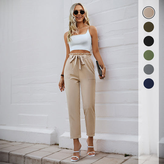 Damen Leichte Paperbag-Hose mit Gummibund, Bindegürtel und aufgesetzten Taschen Shop Nory