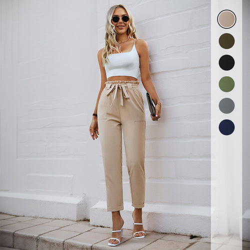 Damen Leichte Paperbag-Hose mit Gummibund, Bindegürtel und aufgesetzten Taschen Shop Nory