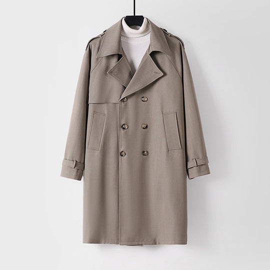 Herren Midilanger Oversize-Trenchcoat mit doppelter Knopfreihe und Schulterklappen Shop Nory