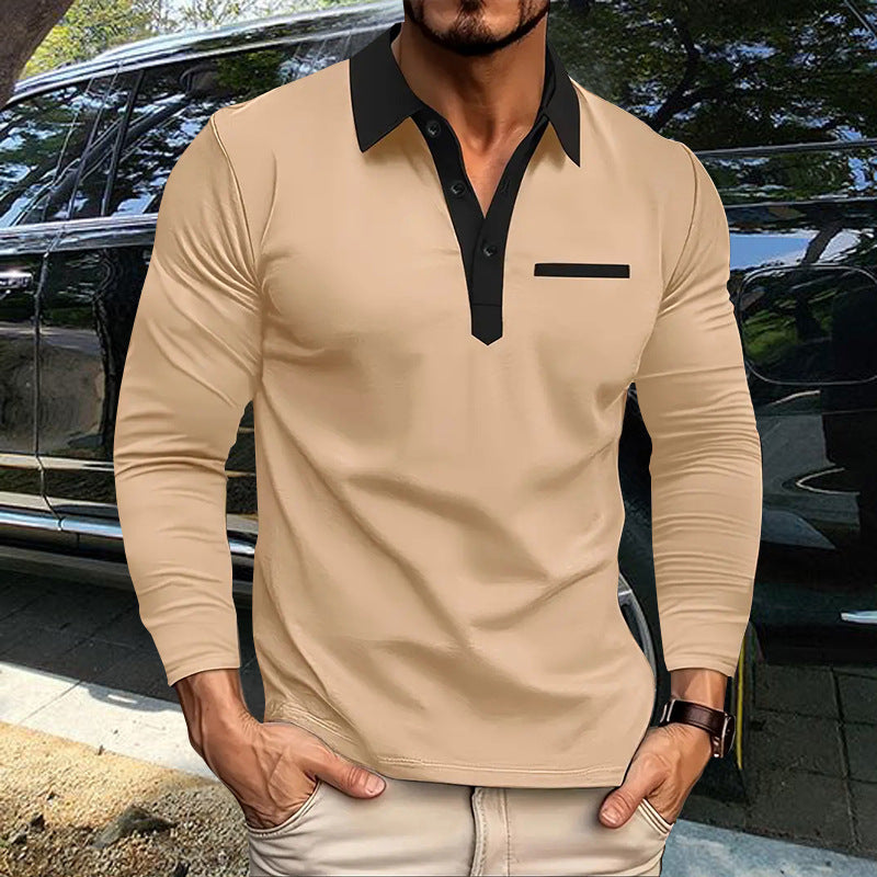 Herren nan stretchiges Langarm-Polo mit kontrastierter Knopfleiste und Brustblende Shop Nory