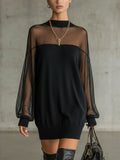 Damen Luftiges Minikleid mit transparenten Ärmelpartien und stylischem Highneck Shopnory