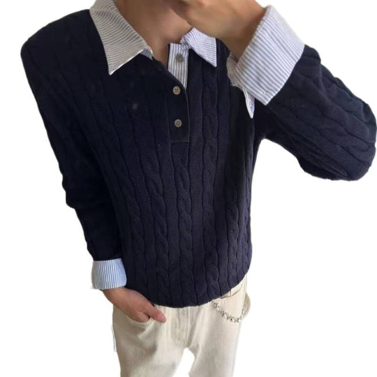 Herren Kabelstrickpullover mit Hemdkragen-Layering-Effekt Shop Nory