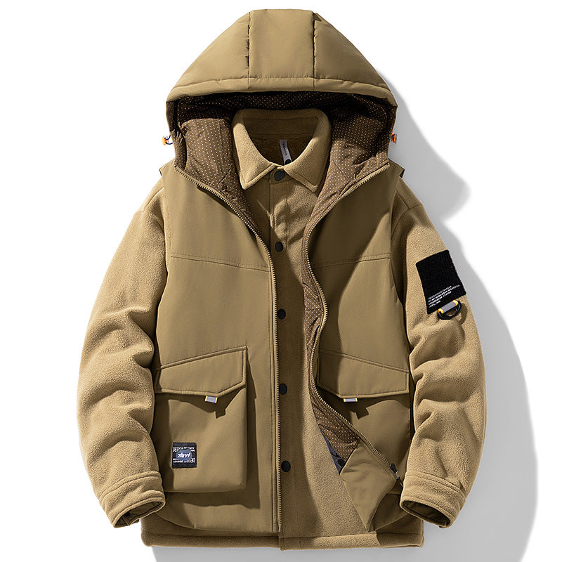 Herren Hybrid-Steppjacke mit Kapuze und Fleece-Ärmeln, Utility-Parka Shop Nory