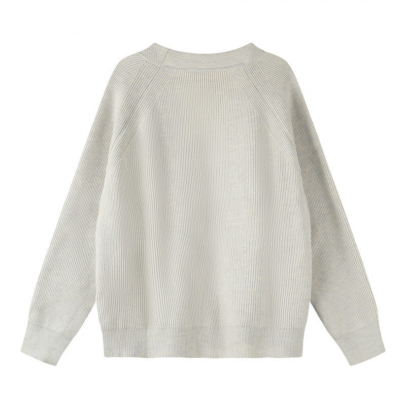 Unisex Boxy-Grobstrick-Cardigan mit V-Ausschnitt, Knopfleiste und Raglanärmeln Shop Nory
