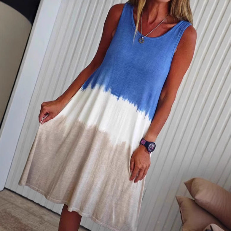 Damen ärmelloses Kleid mit modischem Farbverlauf und entspannter Silhouette